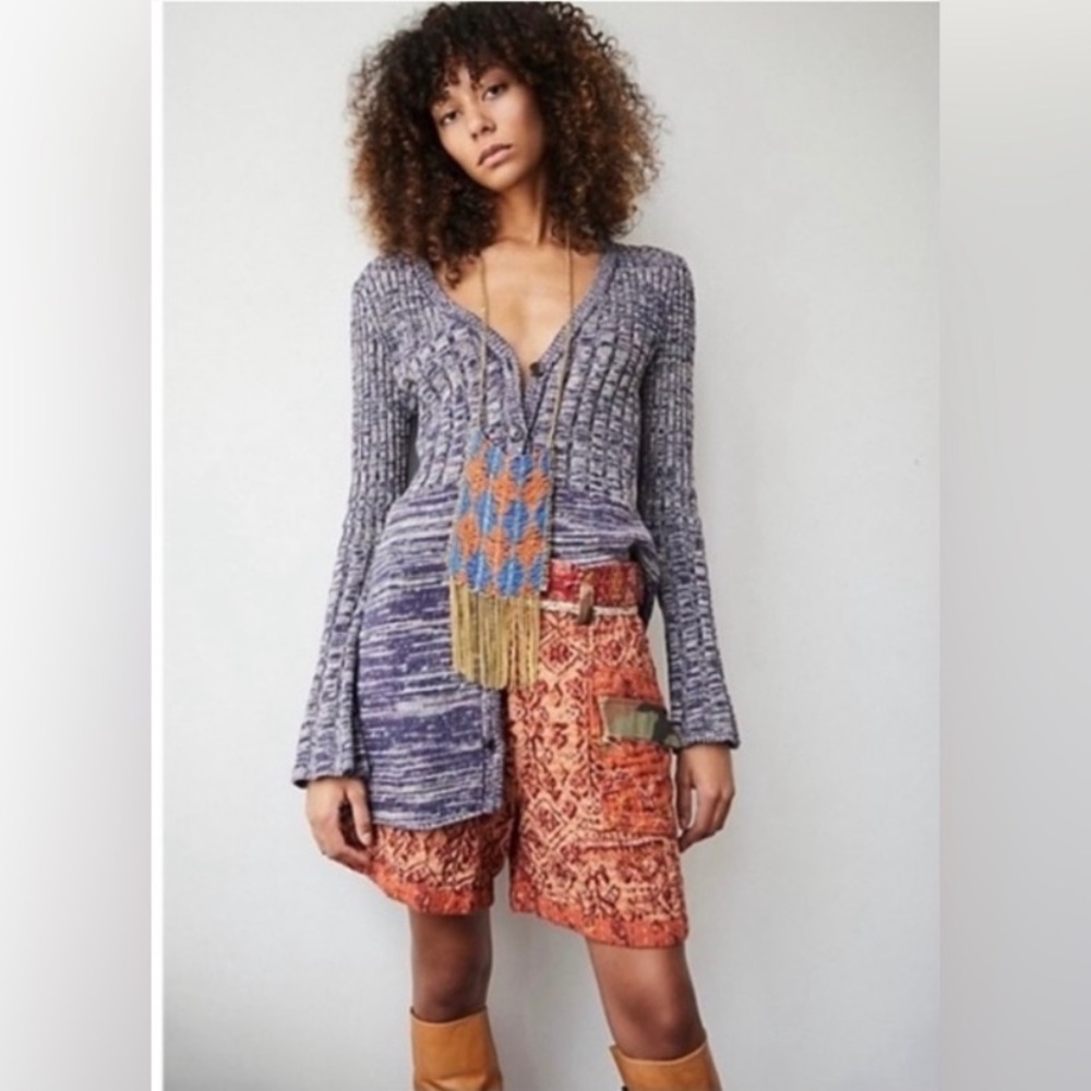 Free People Rachel Cardigan Sweater‎ Dress Purple Button Mini Marled V-neck